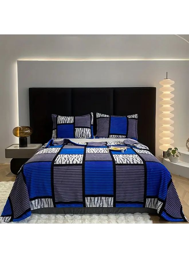 Lanca Square Grid Soft Milk Fleece Throw Blanket 59.06x78.74 Inch Ultra Soft Printed Patchwork Design All Season - Image 1